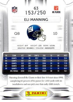 2009 Playoff Prestige - Xtra Points Gold #63 Eli Manning Back