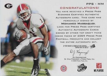 2009 Press Pass - Press Pass Signings Blue #PPS-MM Mohamed Massaquoi Back