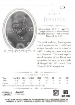 2006 Bowman Sterling #13 Kelly Jennings Back