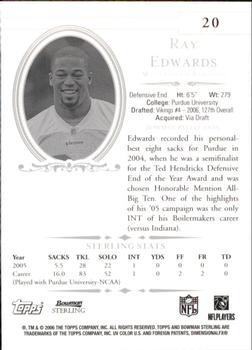 2006 Bowman Sterling #20 Ray Edwards Back