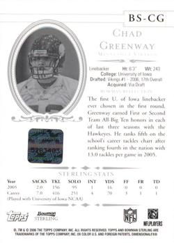 2006 Bowman Sterling #BS-CG Chad Greenway Back