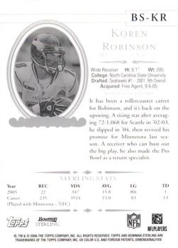 2006 Bowman Sterling #BS-KR Koren Robinson Back
