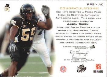 2009 Press Pass - Press Pass Signings Bronze #PPS-AC Aaron Curry Back