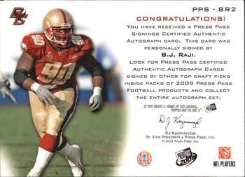 2009 Press Pass - Press Pass Signings Bronze #PPS-BR2 B.J. Raji Back