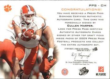 2009 Press Pass - Press Pass Signings Bronze #PPS-CH Cullen Harper Back