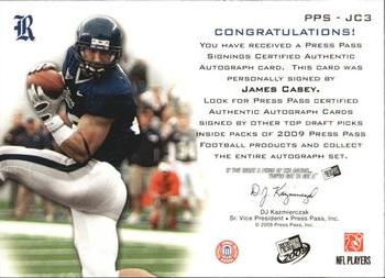 2009 Press Pass - Press Pass Signings Bronze #PPS-JC3 James Casey Back