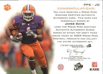 2009 Press Pass - Press Pass Signings Bronze #PPS-JD James Davis Back