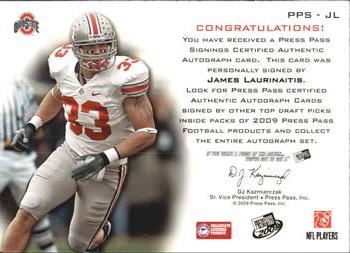 2009 Press Pass - Press Pass Signings Bronze #PPS-JL James Laurinaitis Back