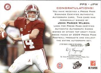 2009 Press Pass - Press Pass Signings Bronze #PPS-JW John Parker Wilson Back