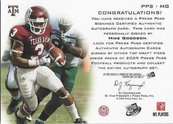 2009 Press Pass - Press Pass Signings Bronze #PPS-MG Mike Goodson Back