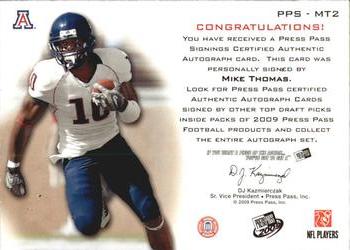2009 Press Pass - Press Pass Signings Bronze #PPS-MT Mike Thomas Back