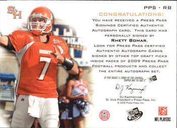 2009 Press Pass - Press Pass Signings Bronze #PPS-RB Rhett Bomar Back