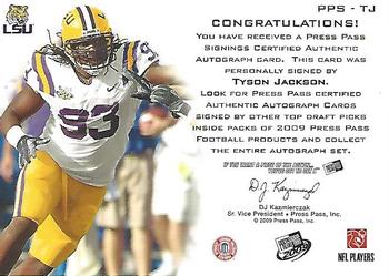 2009 Press Pass - Press Pass Signings Bronze #PPS-TJ Tyson Jackson Back