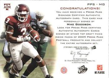 2009 Press Pass - Press Pass Signings Bronze Red Ink #PPS-MG Mike Goodson Back