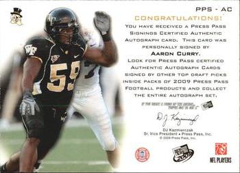 2009 Press Pass - Press Pass Signings Silver #PPS-AC Aaron Curry Back