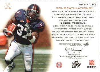 2009 Press Pass - Press Pass Signings Silver #PPS-CP Cedric Peerman Back
