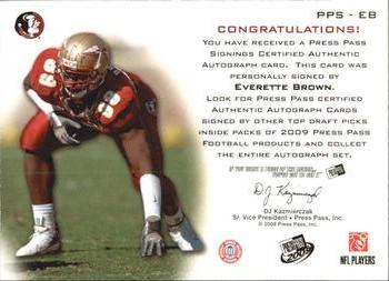 2009 Press Pass - Press Pass Signings Silver #PPS-EB Everette Brown Back