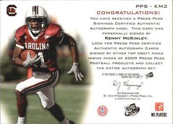 2009 Press Pass - Press Pass Signings Silver #PPS-KM2 Kenny McKinley Back