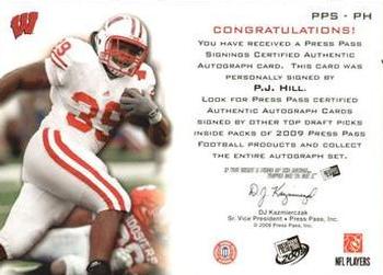 2009 Press Pass - Press Pass Signings Silver #PPS-PH P.J. Hill Back