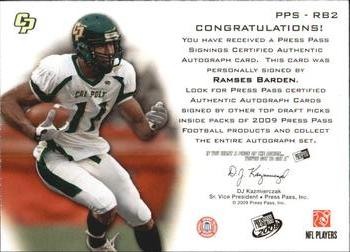 2009 Press Pass - Press Pass Signings Silver #PPS-RB2 Ramses Barden Back