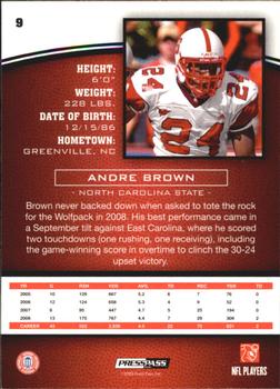 2009 Press Pass - Blue #9 Andre Brown Back