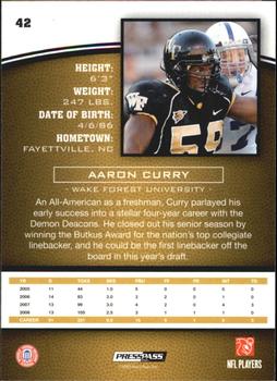 2009 Press Pass - Blue #42 Aaron Curry Back