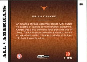 2009 Press Pass - Reflectors Solo #88 Brian Orakpo Back