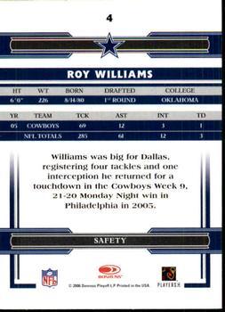 2006 Donruss Threads #4 Roy Williams Back