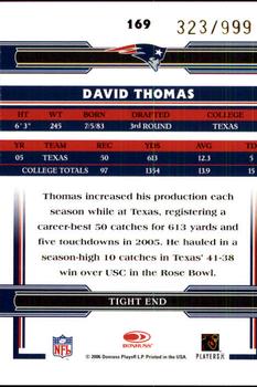 2006 Donruss Threads #169 David Thomas Back