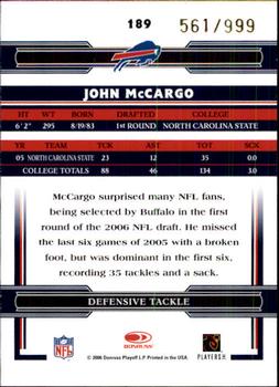 2006 Donruss Threads #189 John McCargo Back