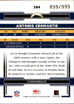 2006 Donruss Threads #204 Antonio Cromartie Back
