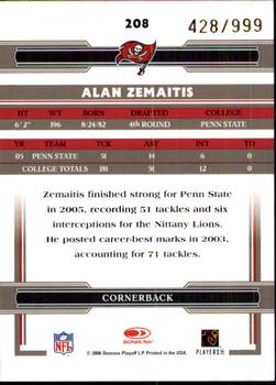2006 Donruss Threads #208 Alan Zemaitis Back