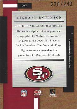 2006 Donruss Threads #227 Michael Robinson Back