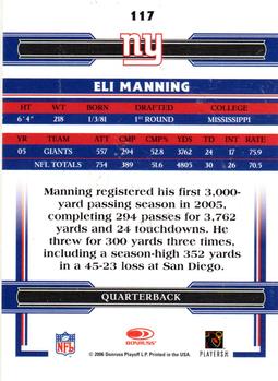2006 Donruss Threads #117 Eli Manning Back