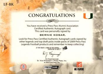2009 Press Pass Legends - Legends of the Fall Autographs #LF-BK Bernie Kosar Back