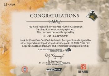 2009 Press Pass Legends - Legends of the Fall Autographs #LF-MA Mike Alstott Back