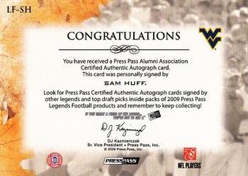 2009 Press Pass Legends - Legends of the Fall Autographs #LF-SH Sam Huff Back