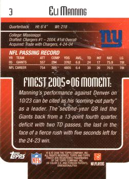 2006 Finest #3 Eli Manning Back