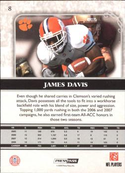2009 Press Pass Legends - Red #8 James Davis Back