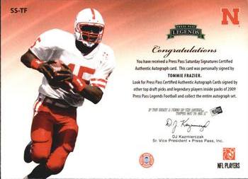 2009 Press Pass Legends - Saturday Signatures #SS-TF Tommie Frazier Back
