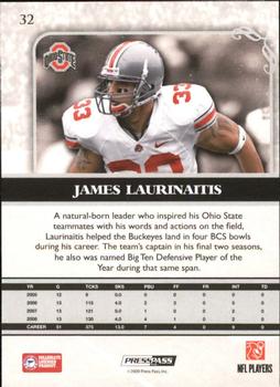 2009 Press Pass Legends - Silver Holofoil #32 James Laurinaitis Back