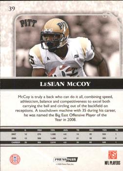 2009 Press Pass Legends - Silver Holofoil #39 LeSean McCoy Back