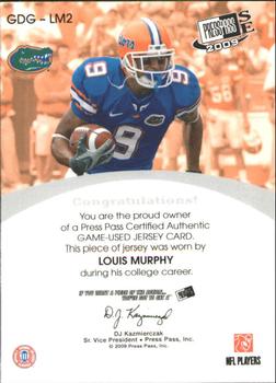 2009 Press Pass SE - Game Day Gear Jerseys Silver #GDG-LM2 Louis Murphy Back