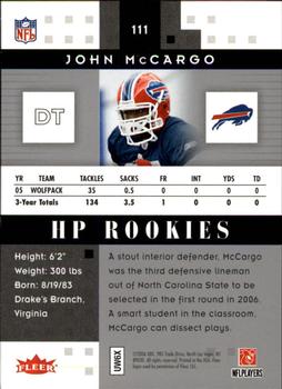 2006 Fleer Hot Prospects #111 John McCargo Back