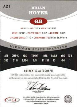 2009 SAGE - Autographs Red #A21 Brian Hoyer Back