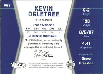 2009 SAGE HIT - Autographs #A63 Kevin Ogletree Back