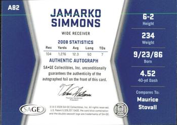 2009 SAGE HIT - Autographs #A82 Jamarko Simmons Back