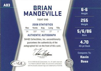 2009 SAGE HIT - Autographs #A83 Brian Mandeville Back