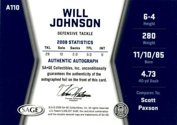 2009 SAGE HIT - Autographs #A110 Will Johnson Back