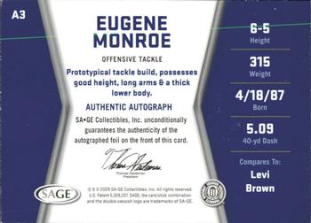 2009 SAGE HIT - Autographs Gold #A3 Eugene Monroe Back